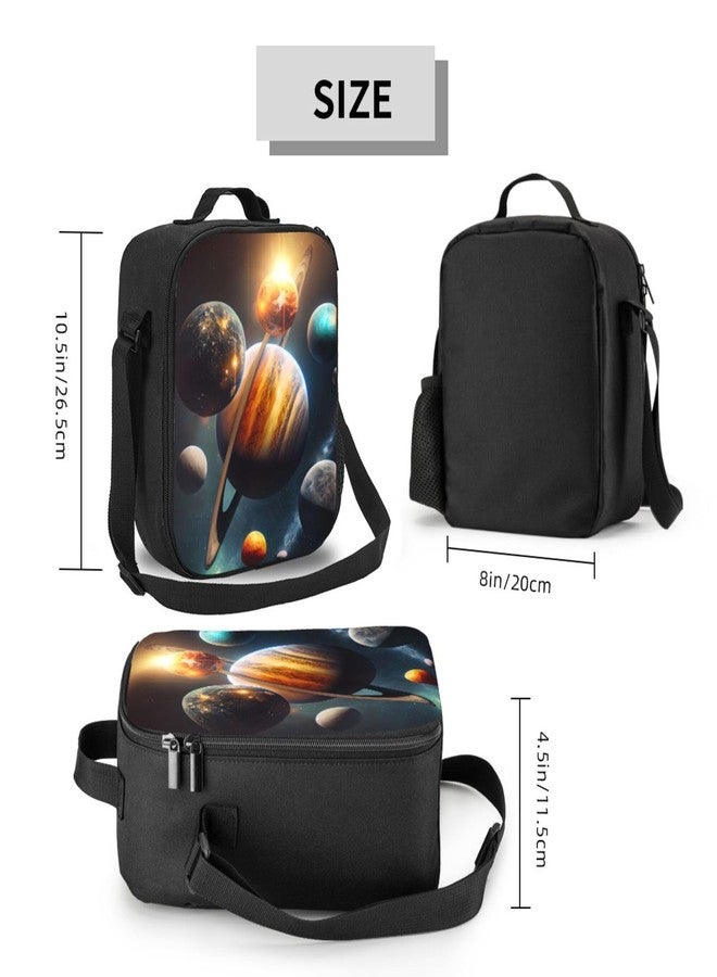 PAUSEBOLL Galaxy Solar System Kids Lunch Box Planets in Outer Space Lunch Bags for Boys Girls Reusable Portable Waterproof Lunch Bags with Adjustable Shoulder Strap and Side Pocket - Image 2